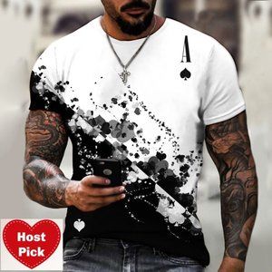Ace of Spades Poker Card Tee Crew Neck Men's Graphic Print T-Shirt